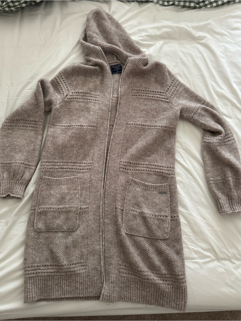 Abercrombie & Fitch Taupe Hooded Knit Cardigan